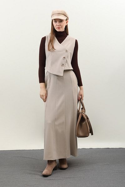 ZÜLAYS Set de costum de vestă dublu de culoare crem