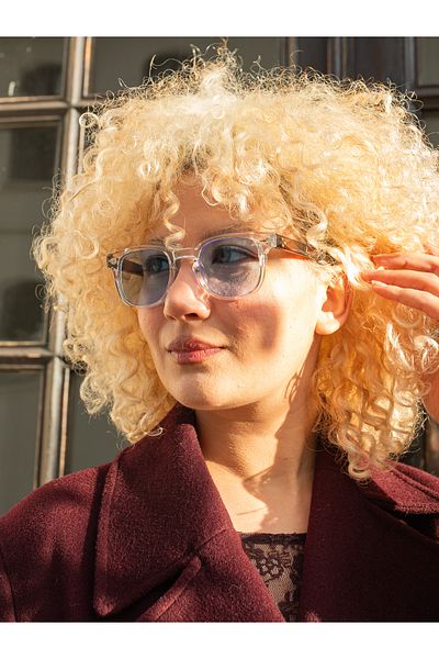 Angel Eyes Modern Stylish Design - Brown Sunglasses with Blue Lens and Clear Frame Ce Certificate Uv400