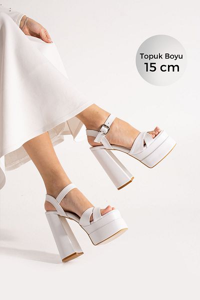 Karınca 7-9900 Pantofi de mireasă/seară cu platformă dublu strat cu toc înalt - piele albă