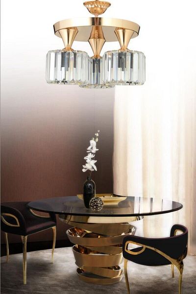 İstanbul Avize Ahu 3-Piece Gold Plafonier Y-10 Crystal Stone Chandelier