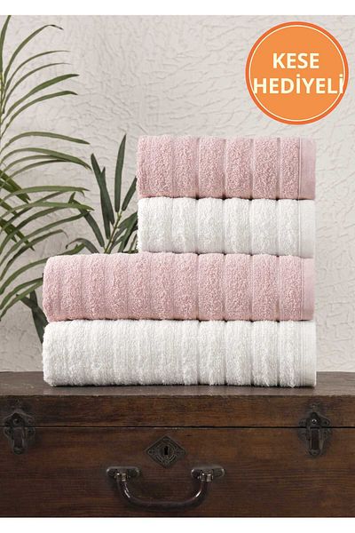 Rebeka Home Collection Set of 4 Wave Powder Cream Bath Towels