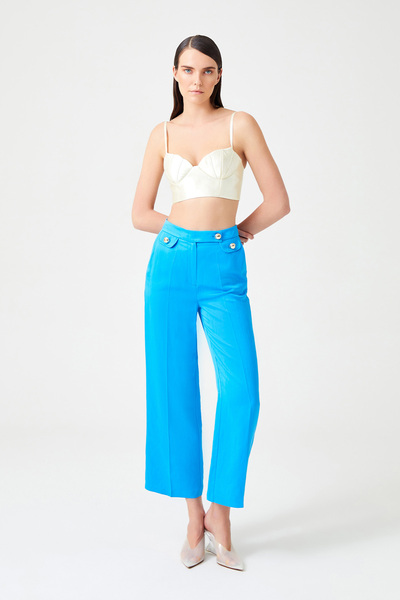 Jus De Pommes MAVİ YÜKSEK BEL DÜZ KESİM KADIN PANTOLON