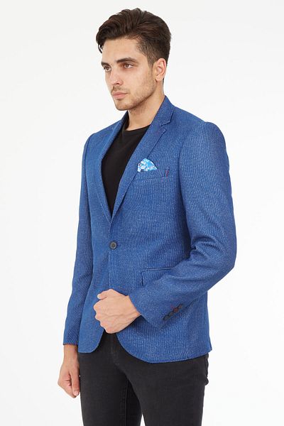 SPOSO 5132 Model Light Navy Blue Men's Blazer - Narrow Fit and Half Lined