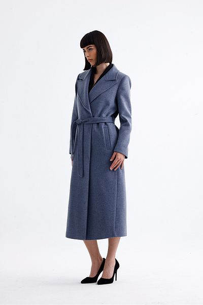PEARL Gray Long Stamp Coat for Women - Double Breasted Lapel and Belt, Fashionable Elegant Design, Winter and Outerwear