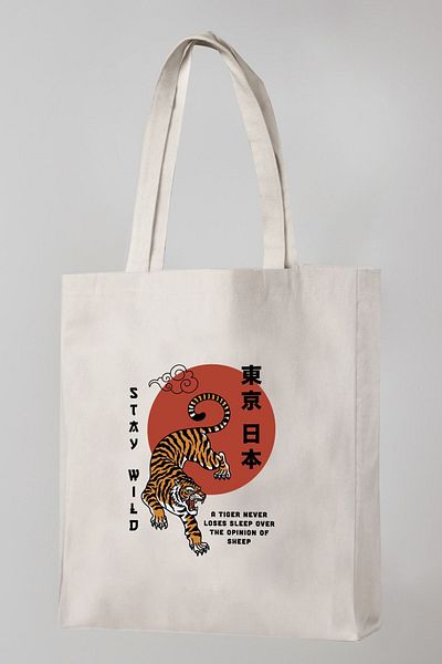Vatkalimon Geantă tote din pânză Bezji cu imprimeu Stay Wild