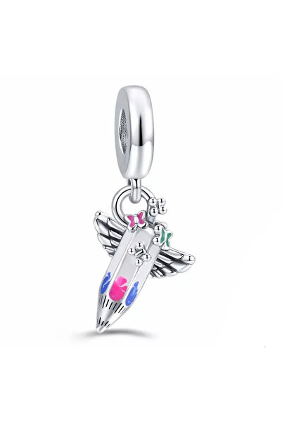 Fubena Melek Kanatlı Kalem Sallantılı Gümüş Charm