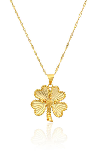 Iryum Dört Yapraklı Yonca Kalp Kolye 22 Ayar Altın