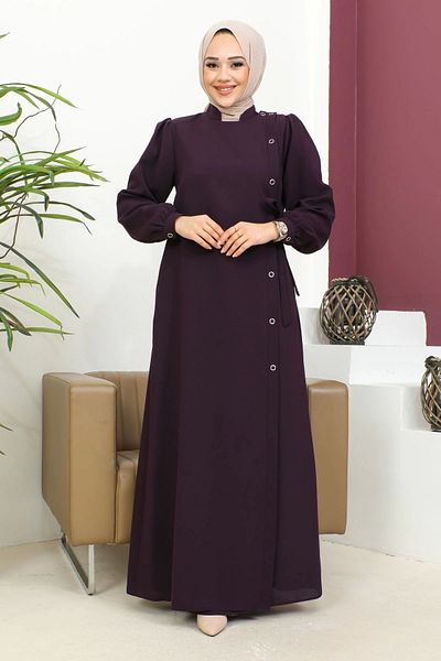 Nevayla Moda البرقوق Ferace - ربطة عنق وتفاصيل المفاجئة