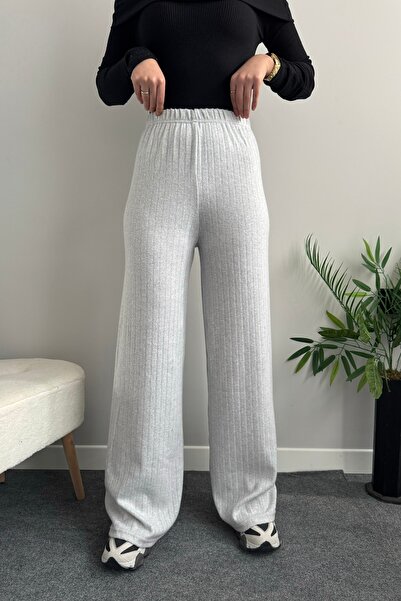 FAARKCOLLECTİON Kadın Fitilli Triko Pantolon Gri