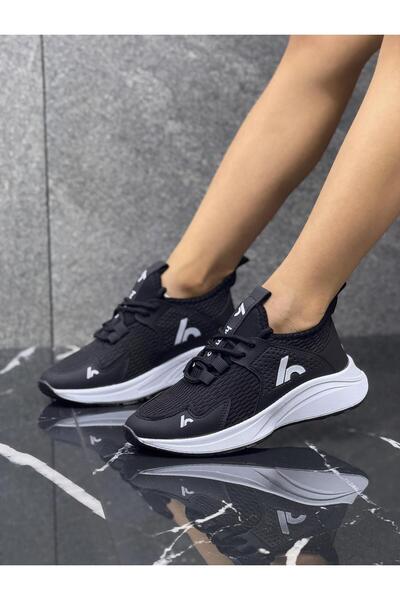 homiro Bağcıklı Unisex Çocuk Spor Ayakkabısı-Siyah-Beyaz