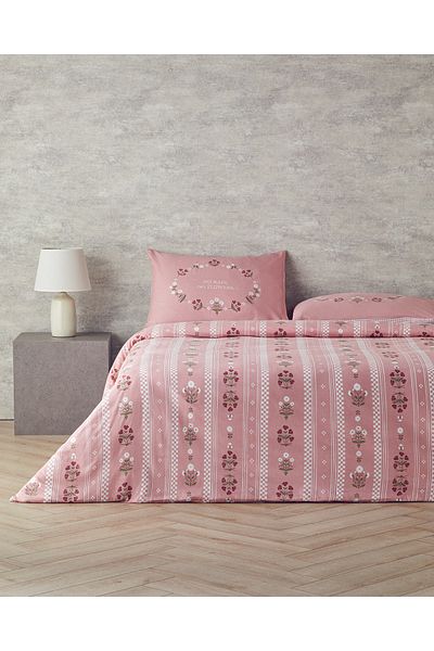 English Home Retro Flower Cotton King Size Duvet Cover Set Pink