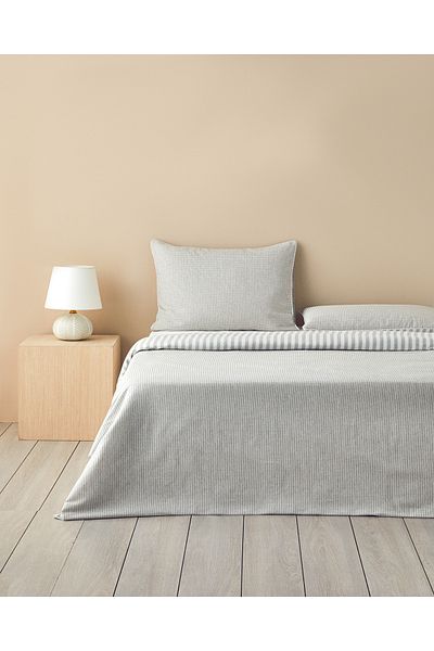 English Home Σετ Παπλωματοθήκη Γκρι Διπλό Pure Waffle - Βαμμένο με νήματα