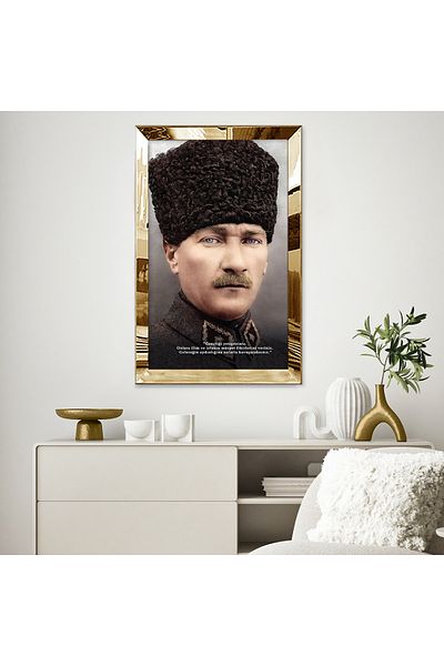 Zevahir Mobilya Dekorasyon Τραπέζι μονό MDF Mustafa Kemal Atatürk με χρυσό καθρέφτη από πλεξιγκλάς