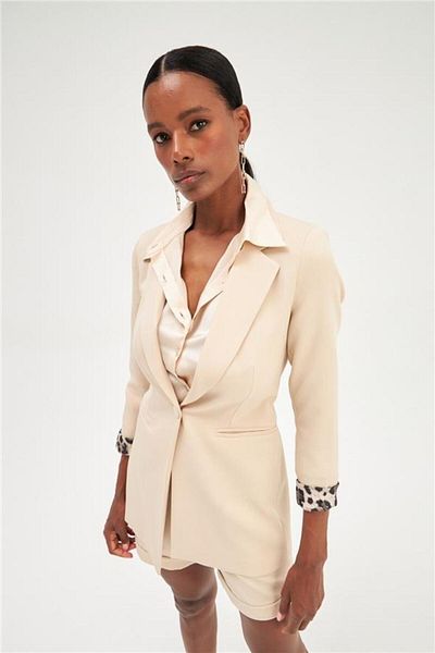 Sateen Μονό γιακά Classic Jacket - Εκρού