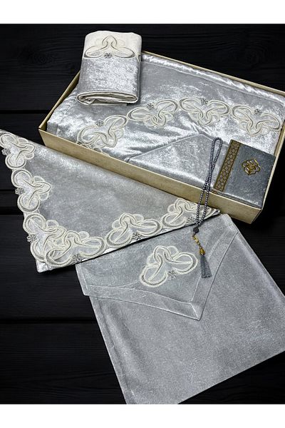 AYHANHOME 6 Piece Velvet French Laced Dowry Package Boxed Prayer Rug Set Bride Groom Set