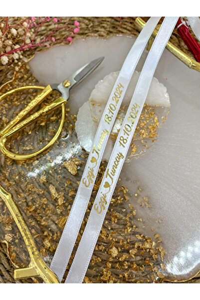 imzatasarım Gold Gümüş Baskılı İsimli Söz ve Nişan Kurdelesi Beyaz Kırmızı İm...