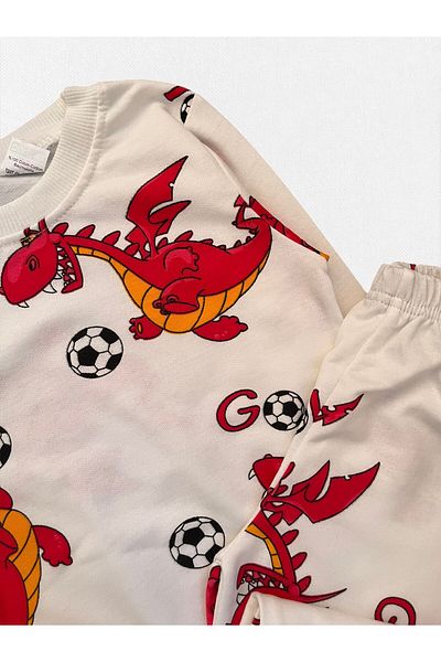 Fil Kids Set de pijamale cu mânecă lungă, 100% bumbac, galben și roșu, cu model de dinozaur