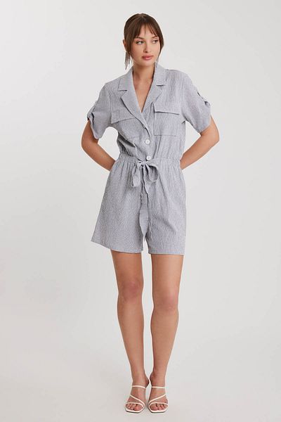 Vitrin Short Sleeve Safari Jumpsuit with Cover Pocket