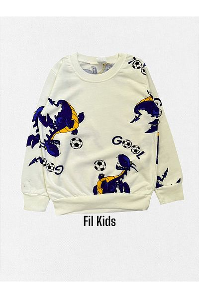 Fil Kids Set de pijamale cu mânecă lungă, 100% bumbac, galben, bleumarin, cu model de dinozaur, pentru băiat