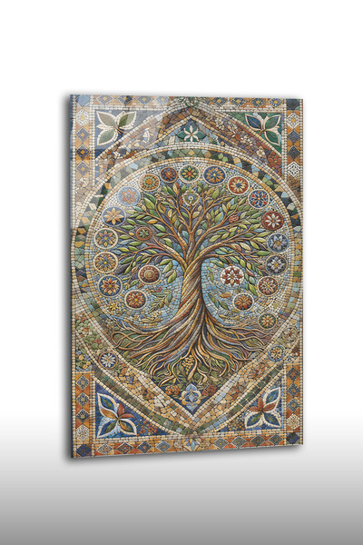 bestdecor Hayat Ağacı Retro Temperli Cam Tablo, Ev Ve Ofis Duvar Dekoru Hediy...