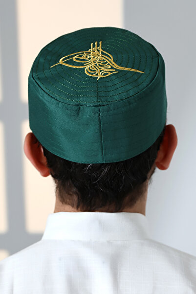 ihvan online Osmanlı Tuğrası Nakışlı Kalıp Namaz Takkesi Yeşil