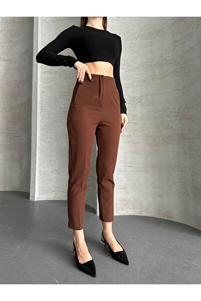 LePold Γυναικείο υφασμάτινο παντελόνι με ψηλόμεσο καρότο