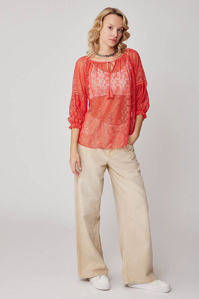 Vitrin Half Sleeve Transparent Blouse
