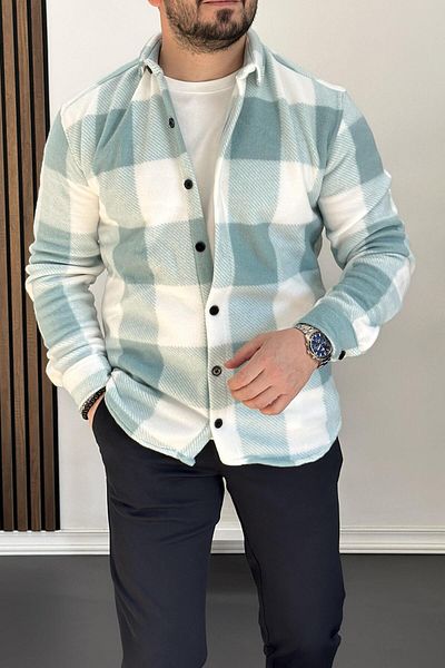 Edwox Πράσινο Slim Fit Fleece Ανδρικό πουκάμισο - Edw227