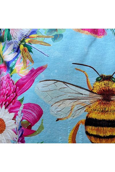 DECO Velvet Throw Pillow - Digital Printed, Fringed, Water Colored, Bee and Flower Twill Pattern