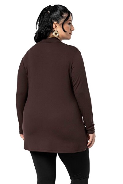 DISENTIS MODEST Μακρυμάνικο κορμάκι με μισό ψαρά μεγάλου μεγέθους από βισκόζη καφέ