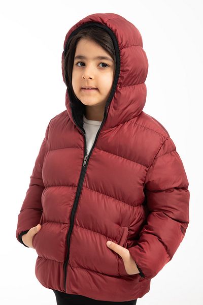 Montup Girl's Red Fleece Hooded Wind Resistant Inflatable Winter Jacket with Pockets