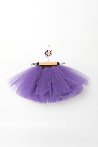 Milangel Kız Çocuk Mor Tütü Etekli Pamuk Penye Astarlı Baskılı Etekli Ikili Takım-kuromi