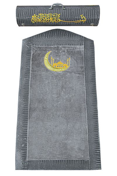 ihvanonline Gray Plush Prayer Rug - Luxury Leather Cylinder Bag