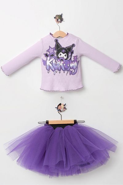 Milangel Girl's Purple Tutu Skirt Cotton Combed Lined Printed Skirt Double Set-Kuromi