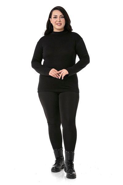 DISENTIS MODEST Large Size Half Fisherman Long Sleeve Viscose Black Body