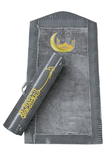 ihvanonline Gray Plush Prayer Rug - Luxury Leather Cylinder Bag