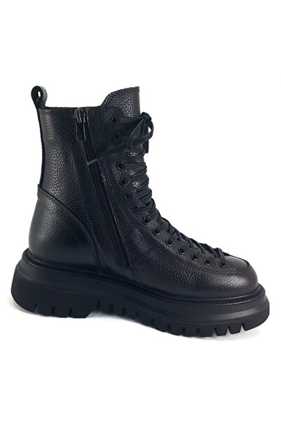 Mammamia 4105 Γνήσιο Δερμάτινο Καθημερινό Γυναικείο Μποτάκι-Μαύρο