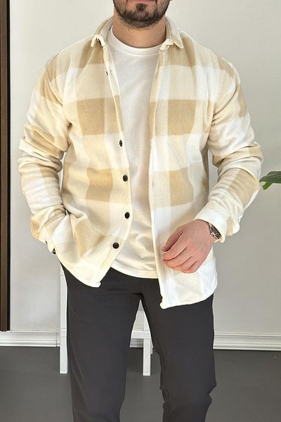 Edwox Ανδρικό πουλόβερ Fleece - Slim Fit, Cream, EDW227