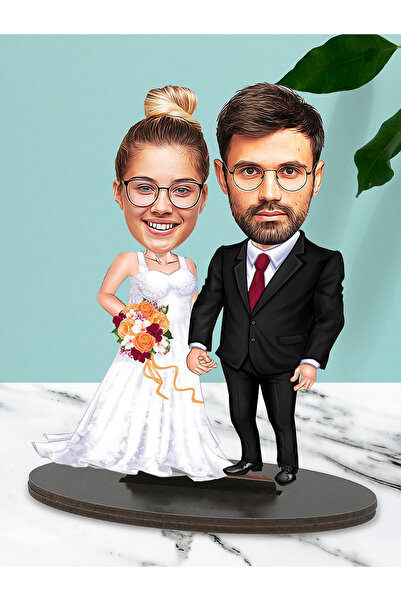 Kişiye Özel Fotoğraflı Evli Çift Tasarımlı Karikatür Biblo