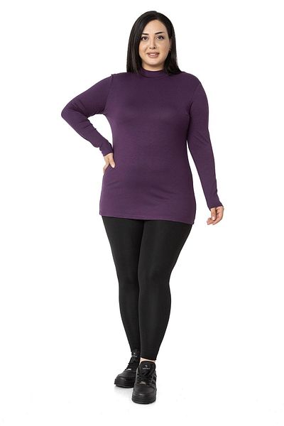 DISENTIS MODEST Large Size Half Fisherman Long Sleeve Viscose Plum Body