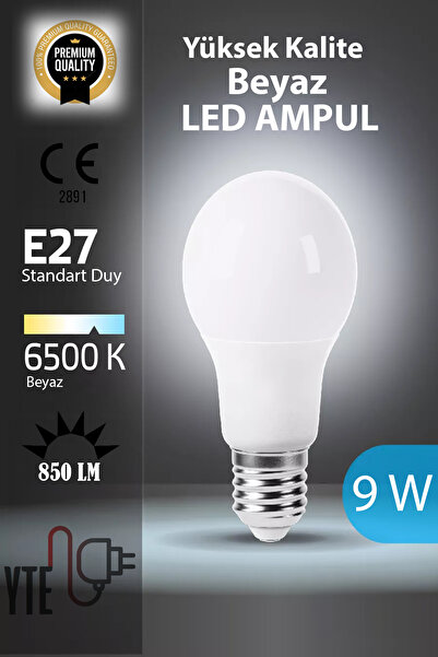 YTE 6500 K E 27 Beyaz Led Ampul 9 W Yüksek Kalite Göz Yormayan Ampul