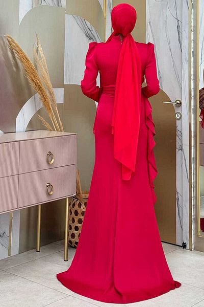 Bym Fashion Red Evening Dress - Ruffle Detail