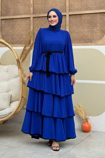 Bym Fashion Φόρεμα Saks 6029 Model με ζώνη μέσης και λεπτομέρεια στο πάτωμα