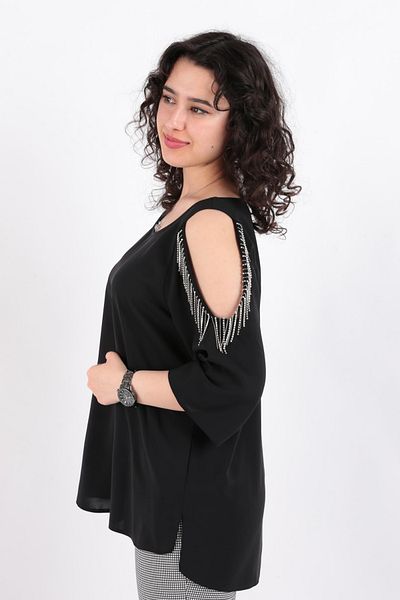 AYHAN 81832 Γυναικεία φούντα ώμου Χαμηλή μπλούζα με φαρδύ γιακά