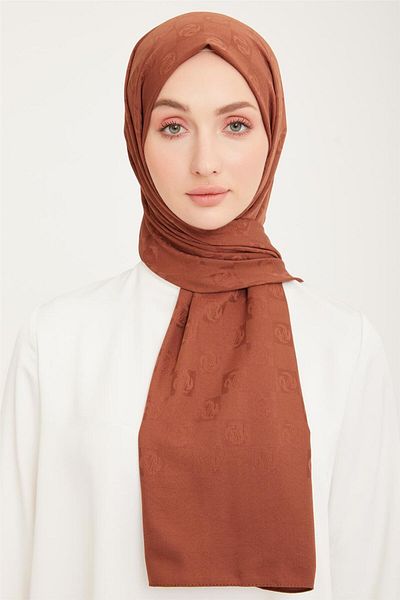 Armine Bitter Brown Trend Life Jacquard Logo σάλι με σχέδιο σκακιέρας - 21081
