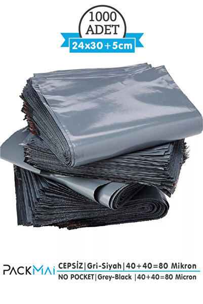 PackMai 24x30 CEPSİZ Gri Kargo Poşeti (1000 Adet) – Ambalaj, Paketleme, E-Ticaret | Sağlam-Suya Dayanıklı