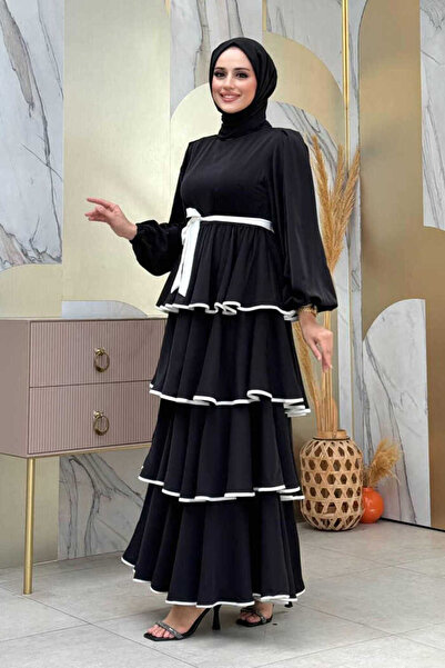 Bym Fashion Black Belted Floor Detail Dress 6029