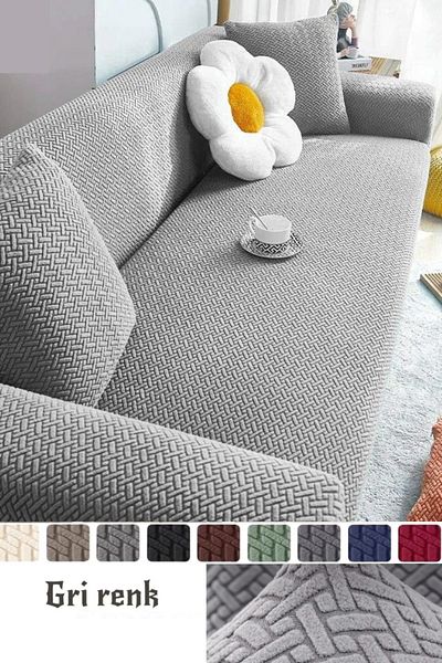 nurlan Gray Color 3-Person Elastic Non-Slip Brick Patterned Sofa Cover - 1 Piece