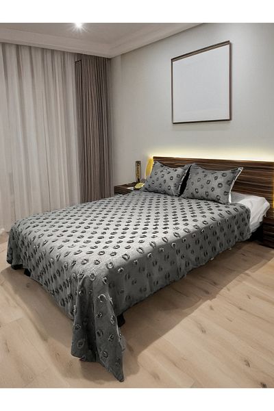 KAYALI HOME Bohemian Gray Double Bed Set - 230X250 2 Pillows 50X70