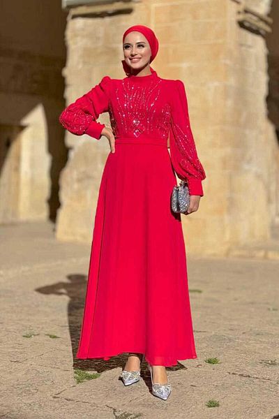Bym Fashion Red 7022 Model Evening Dress